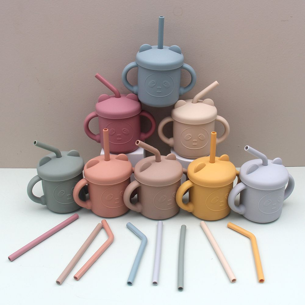 Food Grade Silicone Baby Straw Cup – Heat Resistant Anti-Drop BPA Free – Cartoon Toddler Sippy Cup