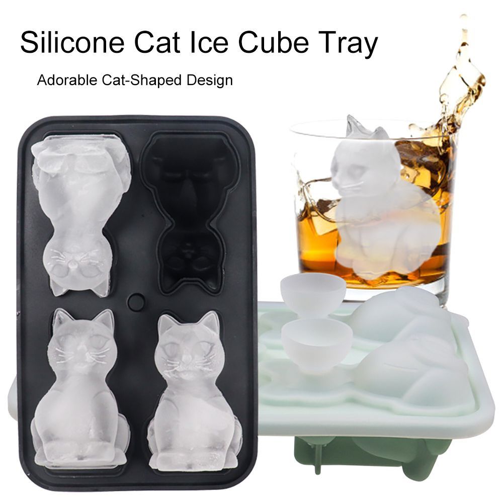 4 Grid Silicone Cat Ice Cube Tray – Adorable Cat Shape Mold – BPA Free Flexible for Whiskey Coffee Jelly
