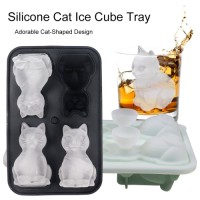 4 Grid Silicone Cat Ice Cube Tray – Adorable Cat Shape Mold – BPA Free Flexible for Whiskey Coffee Jelly