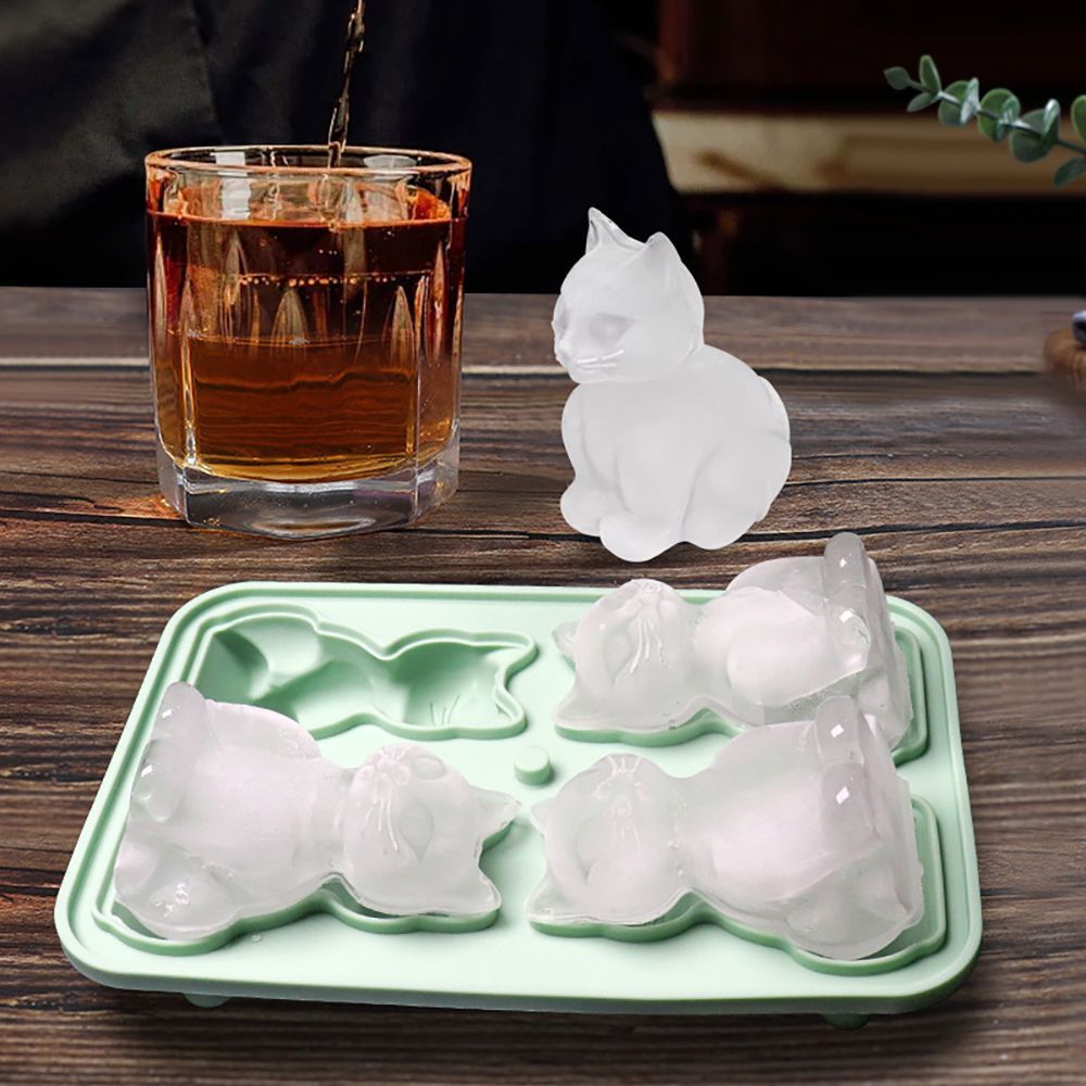 4 Grid Silicone Cat Ice Cube Tray – Adorable Cat Shape Mold – BPA Free Flexible for Whiskey Coffee Jelly